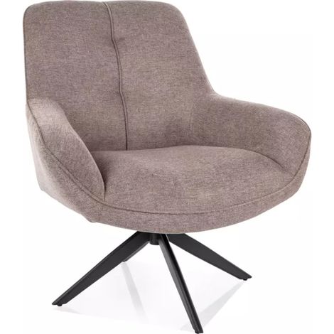 Fauteuil pivotant 360° tissu beige esprit lounge pied métal noir LUNES