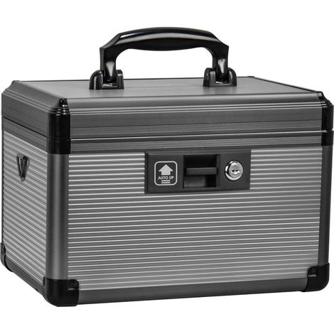 Abschließbare Medikamentenbox mit Fach, Aluminium, Schwarz, Mittel