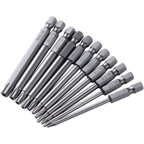 Pair Set mit 11 Schraubendreherbits, 1/4\" magnetischer Sternkopf T6-T40, Sechskantschaft, Elektrobits, 100 mm lang