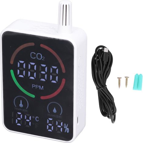 Analyseur de qualité d'air numérique CO2 portable, détecteur de dioxyde de carbone avec thermomètre et hygromètre.