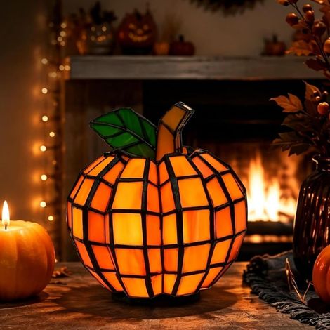 Lampe Citrouilles Vitrail Géante, Lanterne Décor Halloween Automne Avec Lumière Chaude LED. Décoration Intérieure Pour Halloween Et Automne (1/4)