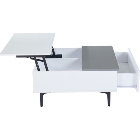 Table basse multifonctionnelle 70x70x35 cm avec plateau réglable, espace de rangement dissimulé et éclairage LED blanc brillant (1/5)