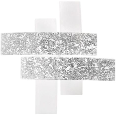 Petit Plafonnier Lara Verre Blanc, Feuilles Argent, 50X50Cm, 2Xe27 Max 52W, Style Moderne, Ampoules Non Incluses, Ip20 (1/3)