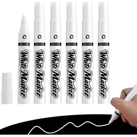 6× Feutres Blancs Effaçables pour Tableau Noir, Marqueur Craie Liquide à Pointe Fine 3mm, Stylo Craie Blanc Feutre Fenetre Effacable pour Verre Fenêtre Ardoise Métal Plastique, Non Toxique (1/5)