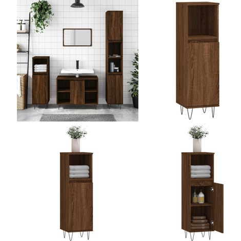 Badschrank Braun Eichen-Optik 30x30x100 cm Holzwerkstoff - Badeschrank - Badezimmermöbel - Holzwerkstoff - Eichendekor - Industrieller Stil - Home & Living