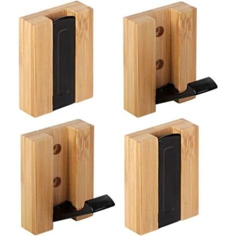 Wandgarderobenhaken, 4 Stück, ausziehbare Bambus-Garderobenhaken mit 3M-Klebeband zum Aufhängen von Schals, Handtaschen und mehr