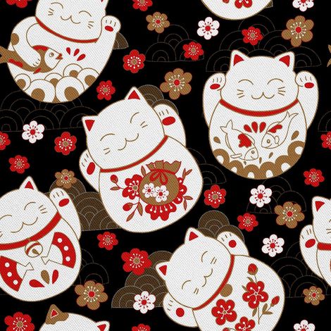 Telas decorativas para exteriores estilo oxford con motivo del gato de la suerte Maneki Neko. (1/5)