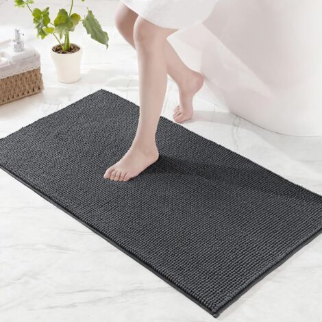 1 Tapis de bain, Chenille, Antidérapant, Absorbant, Séchage rapide, Lavable en machine, Salle de bain, 60x90 cm, Gris (1/5)
