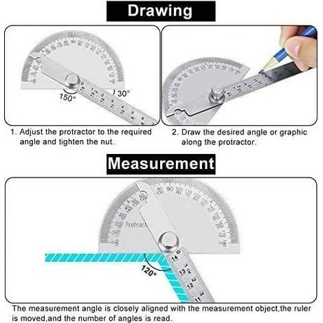 Rapporteur d'ingénierie inox 0-180°, 140mm, multifonction pour peinture et dessin (1/3)