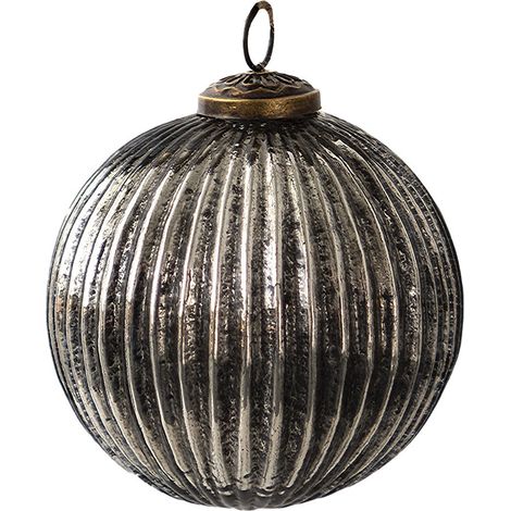 Boule de Noël en Verre Noir et Argenté Ø 10 cm Décoration Rustique avec Corde - PANGIVO (1/3)
