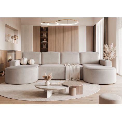 Wohnlandschaft mit Schlaffunktion Sofa ARLET in Stoff Riviera Hellbeige