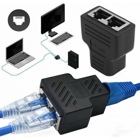 Adaptateur répartiteur Rj45 1 à 2 ports femelle à femelle, connecteur réseau d'extension Internet, prend en charge le câble Ethernet Cat5 Cat5e Cat6 Cat6e Cat7, noir (1/4)