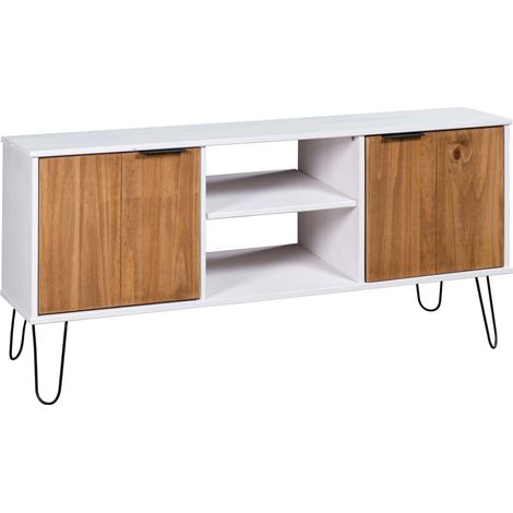 321147  TV Cabinet "New York" White and Natural Solid Pine Wood vidaXL (1/5)