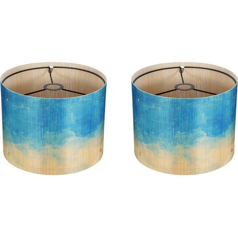 Lot de 2 abat-jours en bambou de style européen avec dégradé aquarelle - Abat-jour suspendu E27 - Abat-jour décoratif abstrait pour plafonnier (1/5)