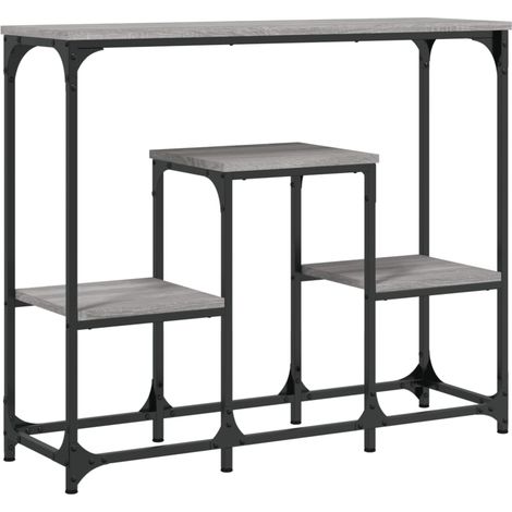 Table console d'entrée fonctionnel et stylé avec étagères 89,5 x 28 x 76 cm bois d'ingénierie gris et métal DEC032253