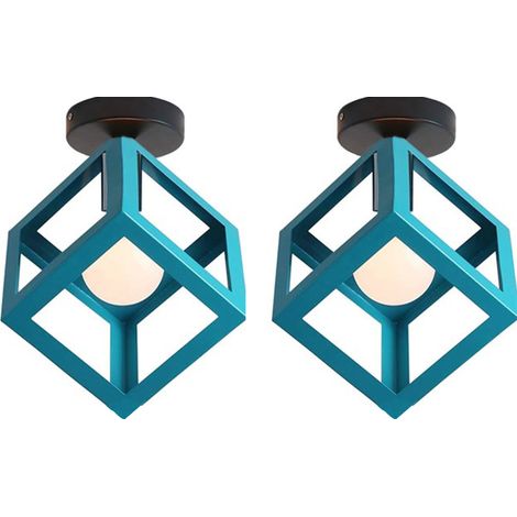 2X Cubo Creativo Lustre Vintage Lámpara De Techo Antiguo Lámparas De Colgar De Metal De Hierro Para Azul Office Bar (1/5)