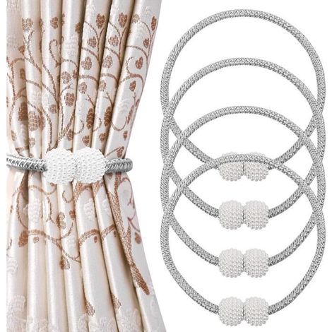 Embrasses de Rideau - Décoratives - Faux Perles - 4pcs - Magnétiques - Gris (1/4)