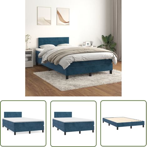 The Living Store Sommier à lattes de lit et matelas Bleu foncé 120x200cm Velours - Lit Tapissier - Lit Velours - Lit Double - Literie - Chambre À Coucher (1/5)