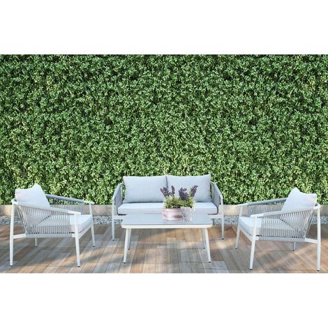 Salotto da giardino 4 posti divano e 2 poltrone con struttura in alluminio rivestito in corda e tavolino Alexander - Beige (1/5)