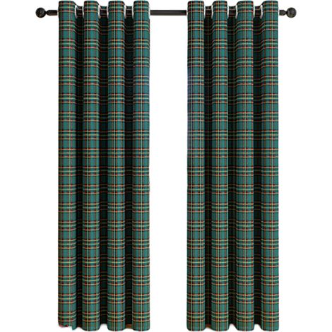 Rideaux Panneaux à Carreaux Écossais et Rayures - Filtration Lumière - Style Maison de Campagne - pour Cuisine/Salon (1/5)