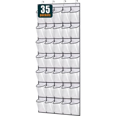 Étagère à chaussures-Armoires à chaussures-Sac à chaussures suspendu-Rangement à chaussures avec porte transpar-35 poches-Blanc