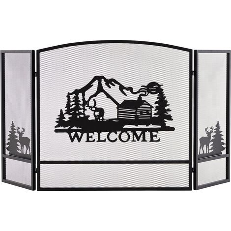 3-Panel Fireplace Folding Spark Guard Screen Decorative Mesh Fireplace Barrier