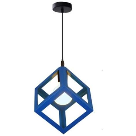 Modern Pendelleuchte e27 Metall Eisen Quadrat Hängend Pendelleuchte Schlafzimmer Wohnzimmer Hängelampe,Blau