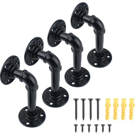 Support d'étagère pour tuyaux en fer 4 pièces, Étagères pour tuyaux industriels Supports pour étagères en tuyaux noirs Étagères pour tuyaux rétro Étagère de support mural bricolage (1/5)