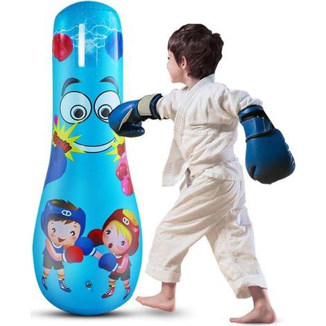 Sac de Frappe pour Enfants, 120cm/125 cm Sac de Frappe Boxe sur Pied, Fitness de Boxe autoportant Tour Stand Fitness Target Sac, Punching Formation Tumbler Sac pour Enfants (Bleu) (1/5)
