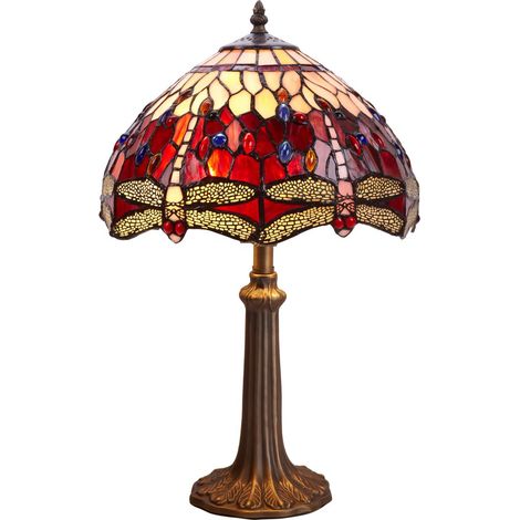Lampe de Table Tiffany diamètre moyen 30cm Série Belle Rouge