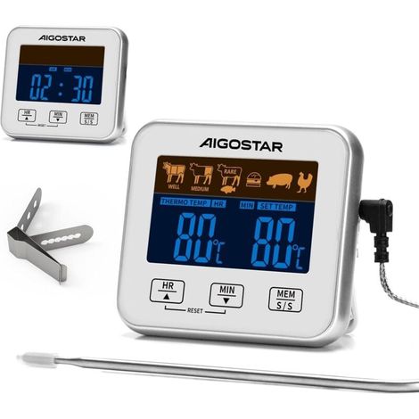 Fleischthermometer Kochthermometer, Digitales Küchenthermometer mit Timer für Smoker, LCD-Hintergrundbeleuchtung, BBQ-Thermometer mit Alarmfunktion, Schnelle und genaue Messungen. (1/4)