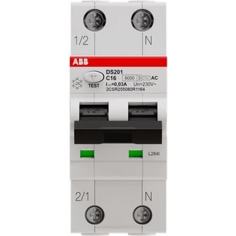Interruttore magnetotermico differenziale abb ds201c16ac30-6ka 1p+n c16 30ma
