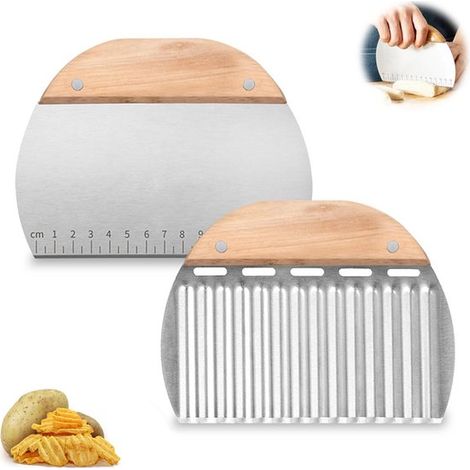 Ensemble de 2 pièces : racloir à pâte avec graduation, coupe-farine avec graduation, couteau à frites dentelé, racloir à pâte argenté, coupe-pâtes, coupe-pâte en (1/5)