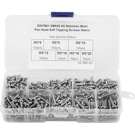 Screws, 500pcs M3 304 Stainless Steel/Carbon Steel Round Head Self-Tapping Screws Kit with Box (304 Stainless Steel) MUMU (1/4)