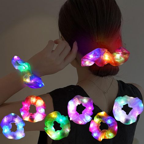 Pieces Light-Up Hair Ties, LED Light-Up Scrunchies with 3 Lighting Modes, Light-Up Elastic Hair Bands for Neon Halloween, Christmas, Birthdays, Costume Parties (1/5)
