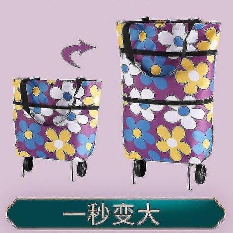 Chariot de courses pliable portable en forme de remorqueur, sac à main de supermarché avec roulettes télescopiques petit format (1/5)