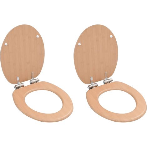 vidaXL Asiento inodoro WC 2 uds tapa de cierre suave MDF diseño bambú (1/5)