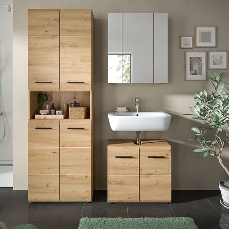 Badmöbel-Set 3-teilig in Eiche, inkl. Spiegelschrank - IGGESUND-158 (1/5)