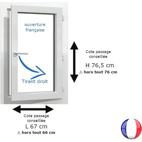 Fenêtre PVC blanc 1 vantail hors tout H 76 x L 66 cm ouverture française pour pose rénovation - tirant droit