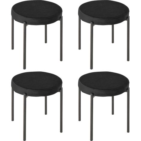 Set di 4 sgabelli impilabili con seduta imbottita nera e gambe in metallo (1/5)
