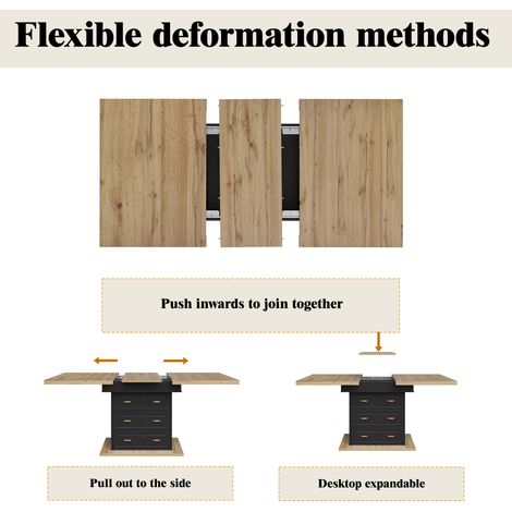 Table à manger extensible en bois 110-140 cm avec 2 tiroirs et plateau escamotable pour cuisine, salle à manger et terrasse (1/5)