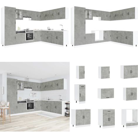 vidaXL 14-tlg. Küchenschrank-Set Lucca Betongrau Holzwerkstoff (1/5)