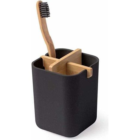 Porte-Brosse à Dents en Bambou, Naturellement écologique, Pot de Brosse à Dents antibactérien pour Salle de Bain, Gobelet à Brosse à Dents Compact pour Un Rangement Facile (Noir)
