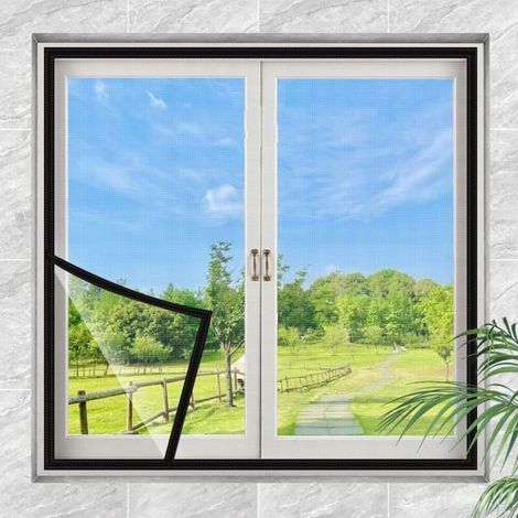 Schwarzes, magnetisches Fenster-Moskitonetz (90 x 120 cm), feines und gleichmäßiges Netzgewebe, einfache Montage (1/5)