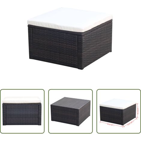 Rattan - Hocker mit Kissen Poly Rattan 53×53×30 cm Braun (1/5)