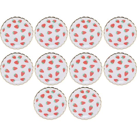 10 Pièces de Service de Table Jetable Motif Fraise pour Anniversaire et Fêtes en Plein Air, Plateau en Papier (1/5)
