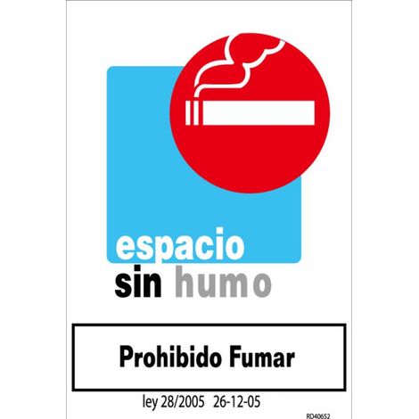 Señal de espacio Sin Humo (texto y pictograma) Ley 28 2005 SEKURECO                         150 x 200 mm                          ADHESIVOS TRANSPARENTES (1/2)