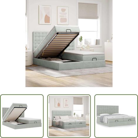 vidaXL Samt - Ottoman-Bett mit Matratzen Hellgrau 200x200 cm Samt (1/5)