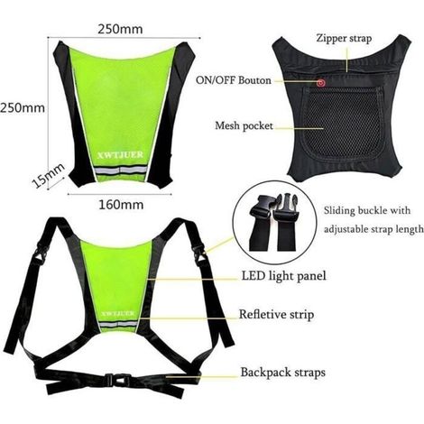 Gilet de Cyclisme - LED - Réfléchissant - USB Rechargeable - Vert - Mixte