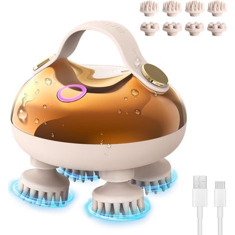 masseur de tête électrique, masseur de cuir chevelu IPX7 imperméable à l’eau avec 8 têtes de massage et 3 modes de massage, masseur de tête pratique pour la relaxation (Golden) (1/5)
